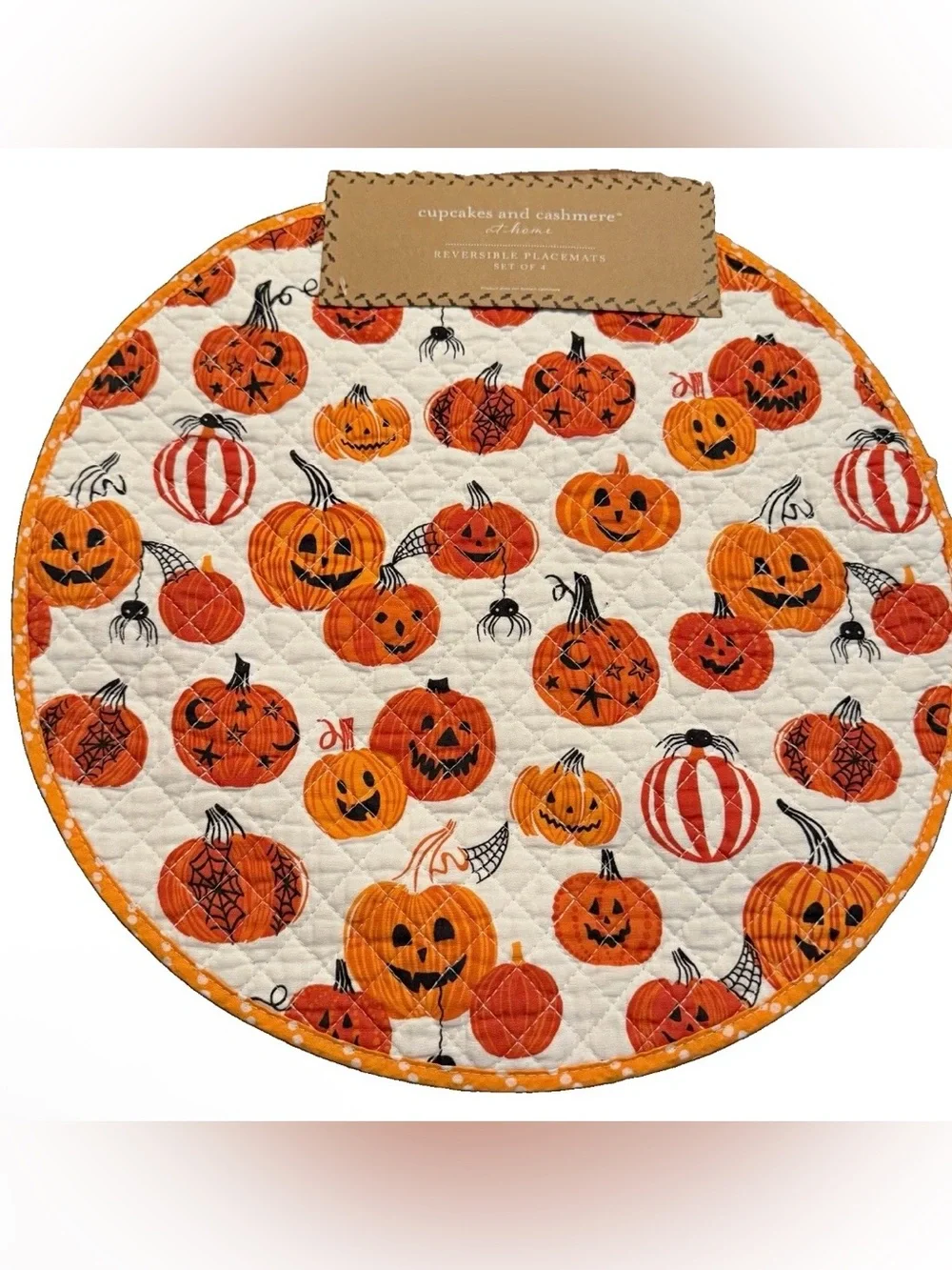 cupcakes & cashmere Pumpkin Quilted Halloween Reversible Placemat Set of 4